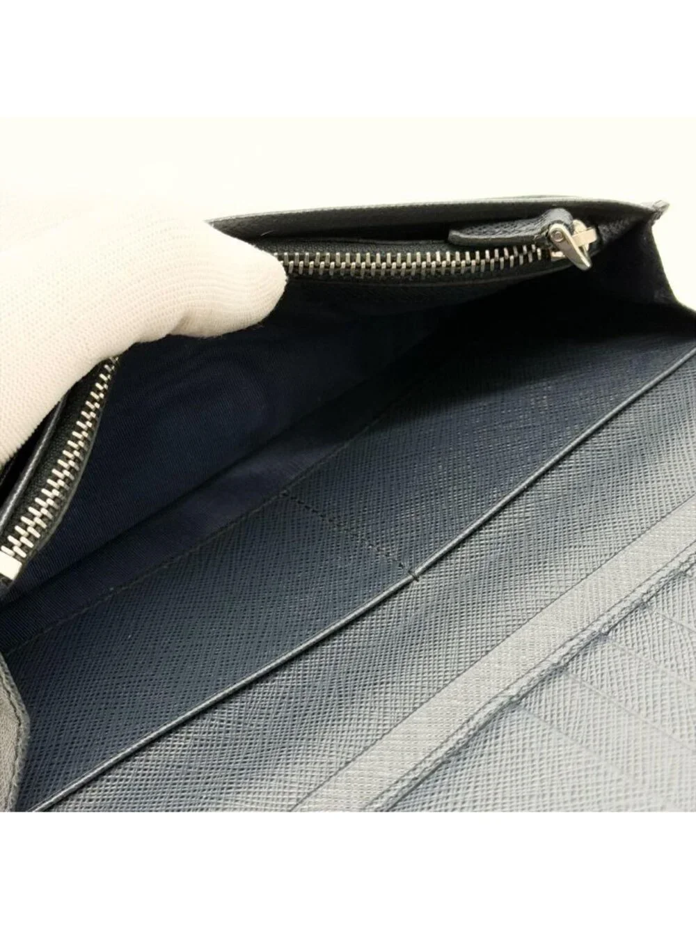 Prada Saffiano Bifold Wallet Black Navy Bicolor